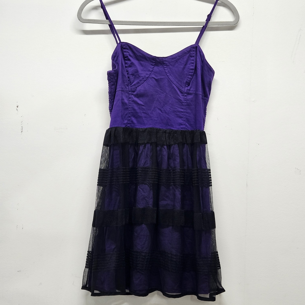Aeropostale Mini Dress Y2K Size S Purple Black Sleeveless Sheer Overlay Vamp